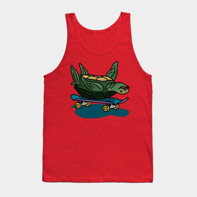 Skateboarding Turtle Upside Down Tank Top by Mrkedi